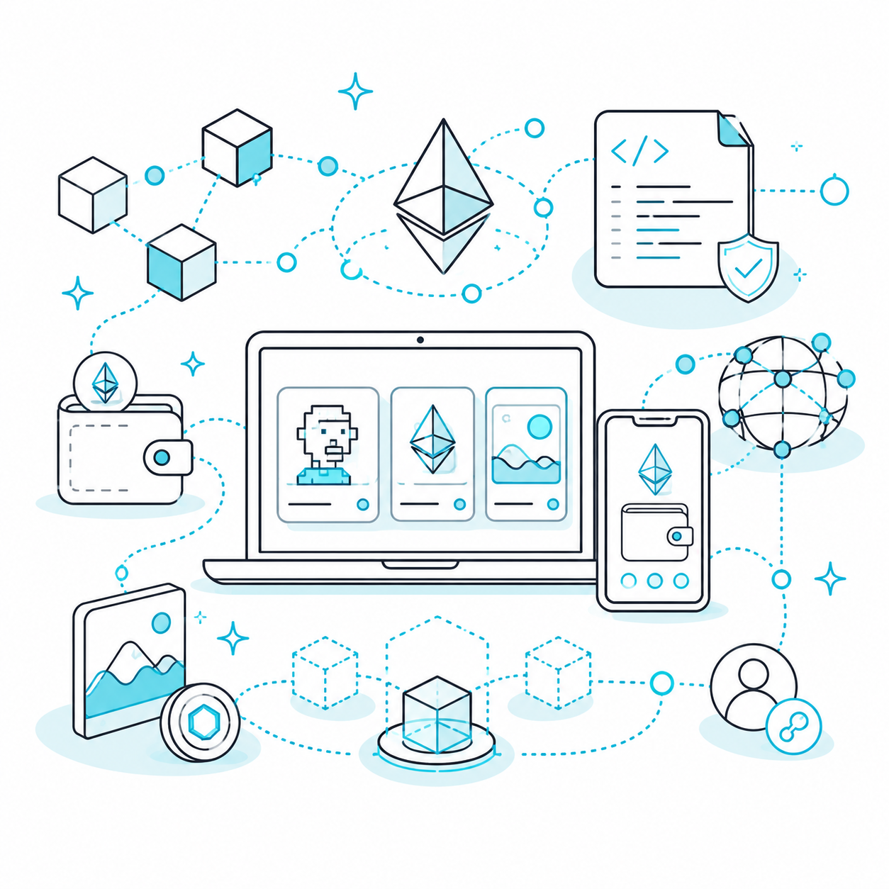 NFTやWeb3開発の実績を表すイラスト